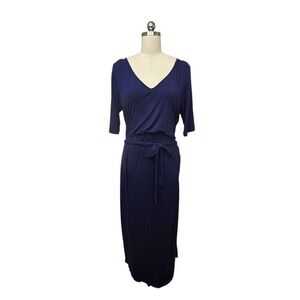 Latched Mama Navy Blue Nursing Maxi Dress V-Neck Tie Waist Womens Plus Size 1X